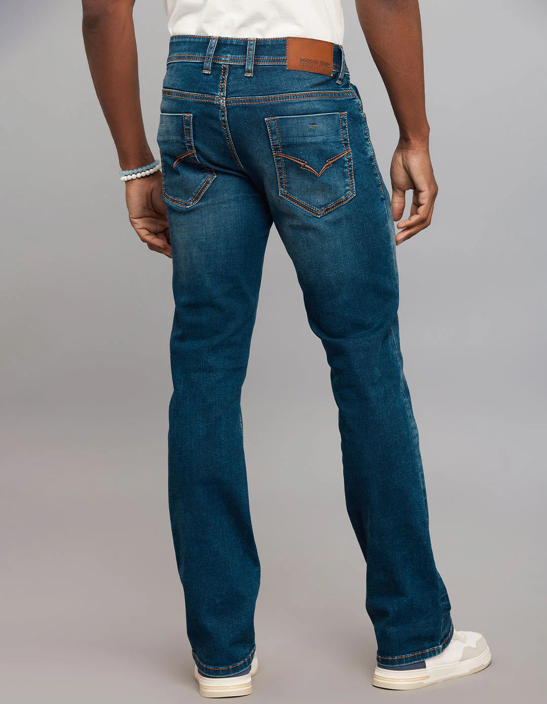 Dark Blue Mid Rise Loose Boot Leg Stretch Jeans - Image 5