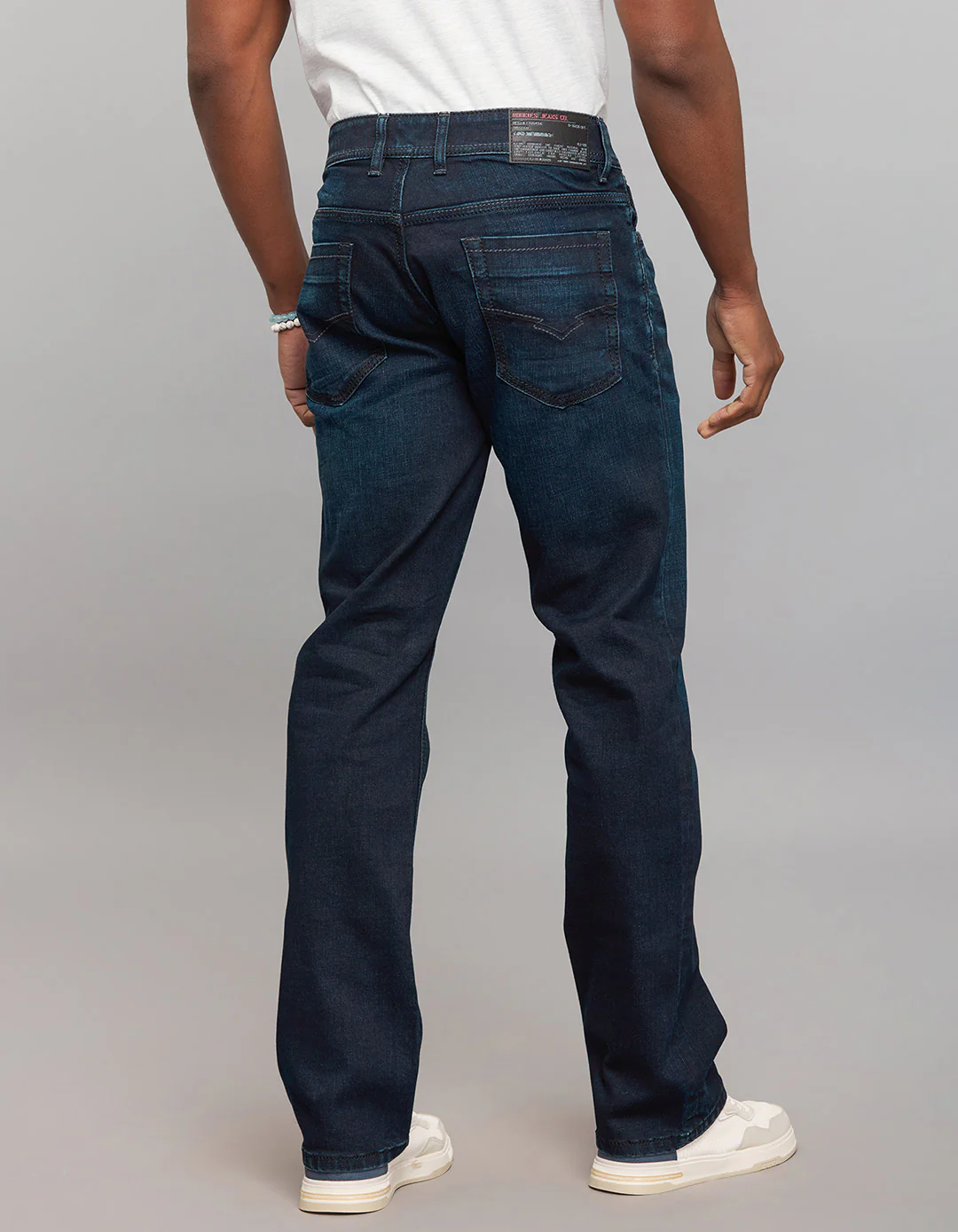 Dark Blue Mid Rise Loose Boot Leg Stretch Jeans - Image 4