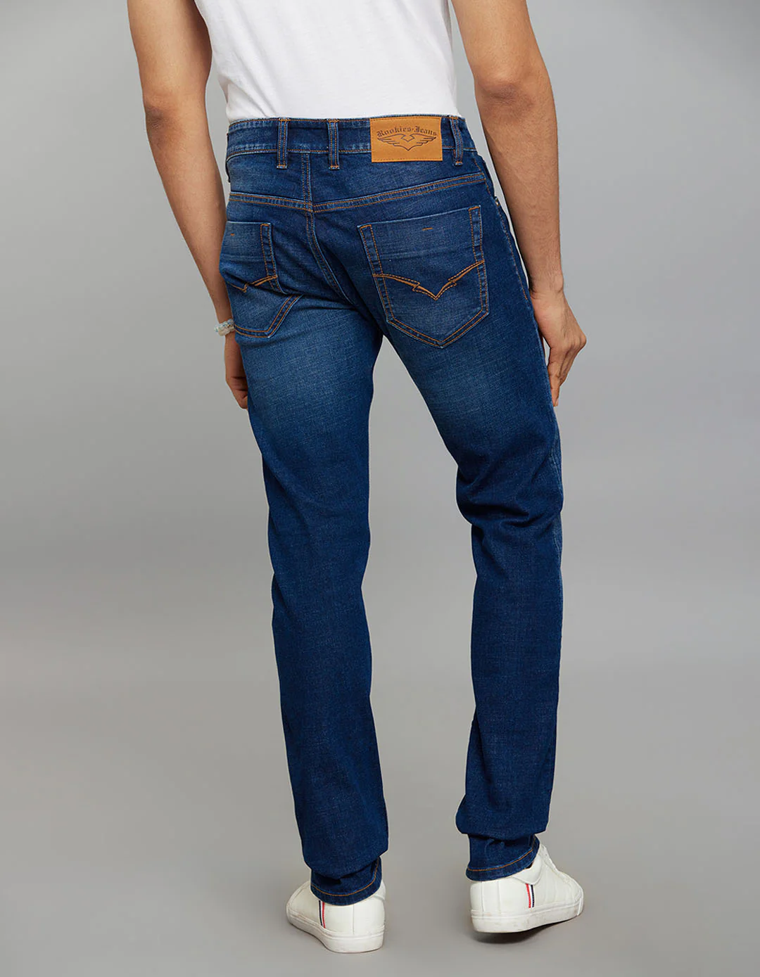 Dark Blue Mid-Rise Slim Straight Fit Classic Stretch Jeans - Image 5