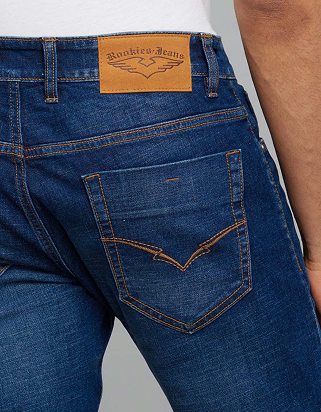 Dark Blue Mid-Rise Slim Straight Fit Classic Stretch Jeans - Image 6