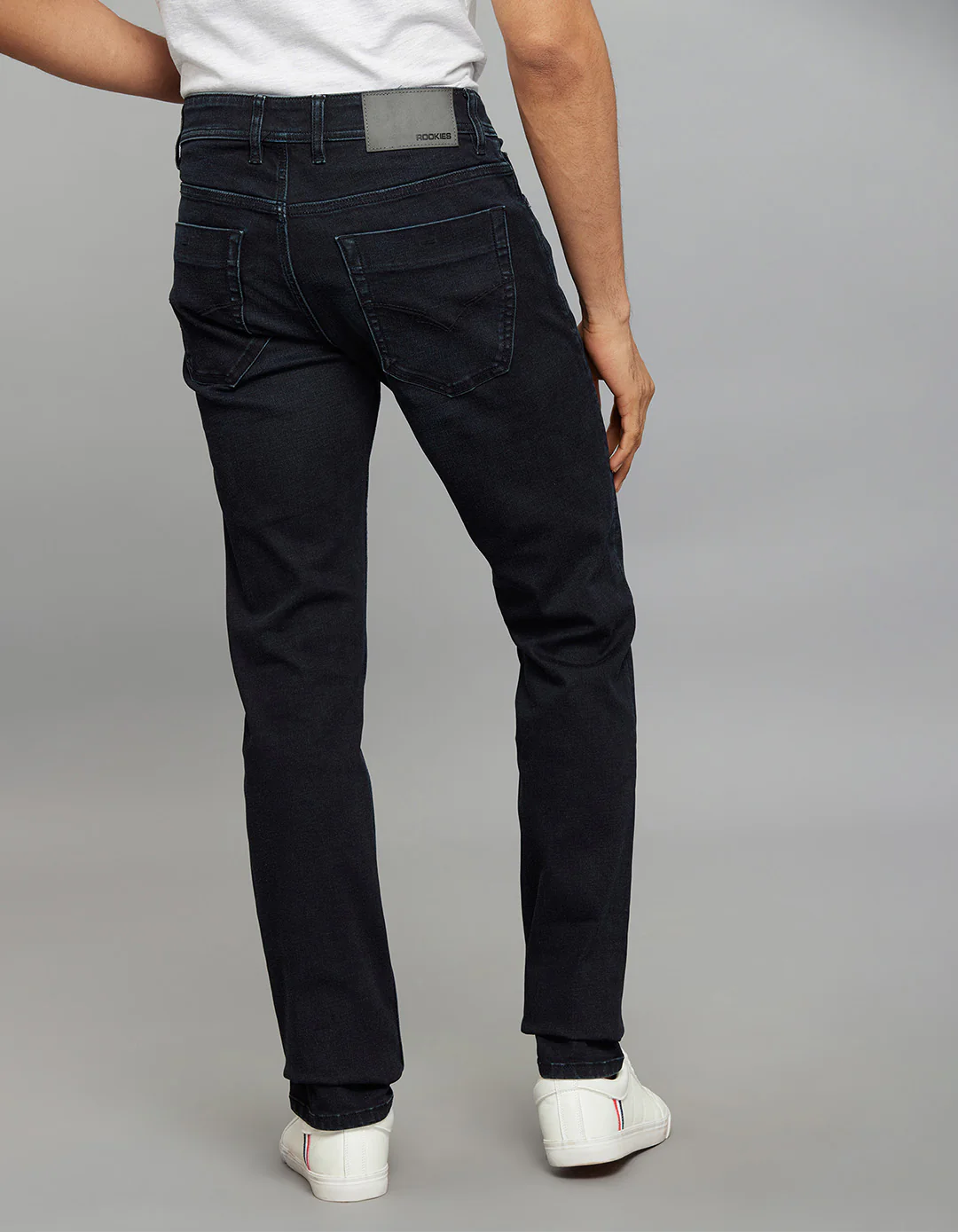 Dark Blue Mid-Rise Slim Straight Fit Classic Stretch Jeans - Image 5