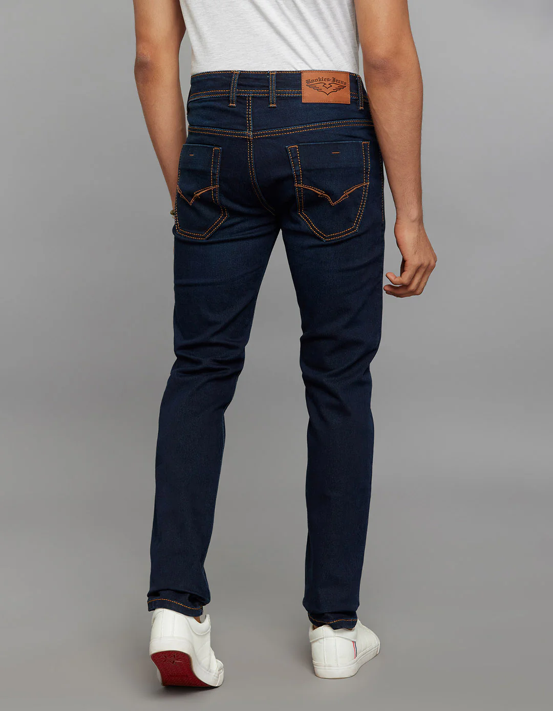 Dark Blue Mid-Rise Slim Straight Fit Stretch Knit Jeans - Image 5