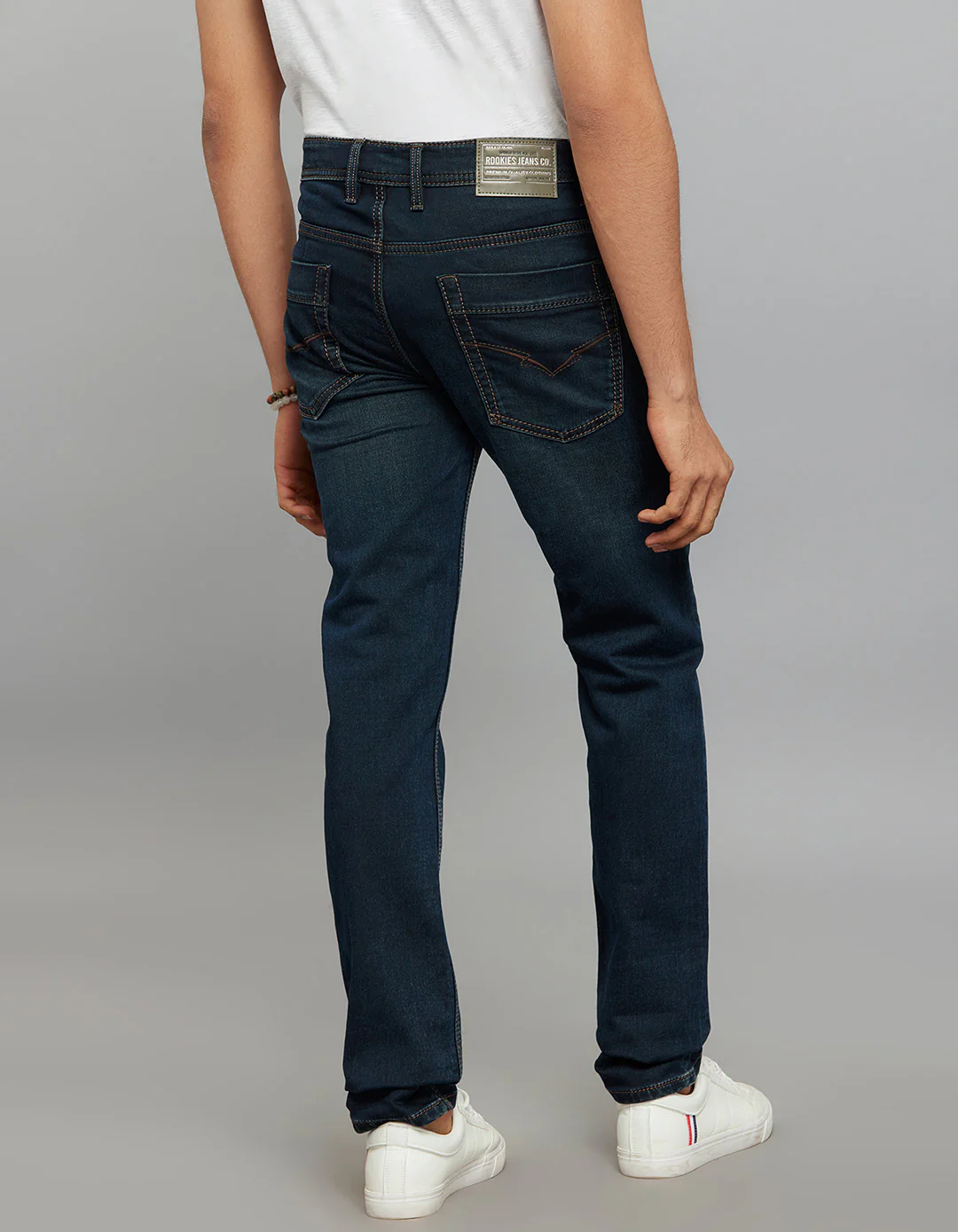 Dark Blue Mid-Rise Slim Straight Fit Knit Jeans - Image 5