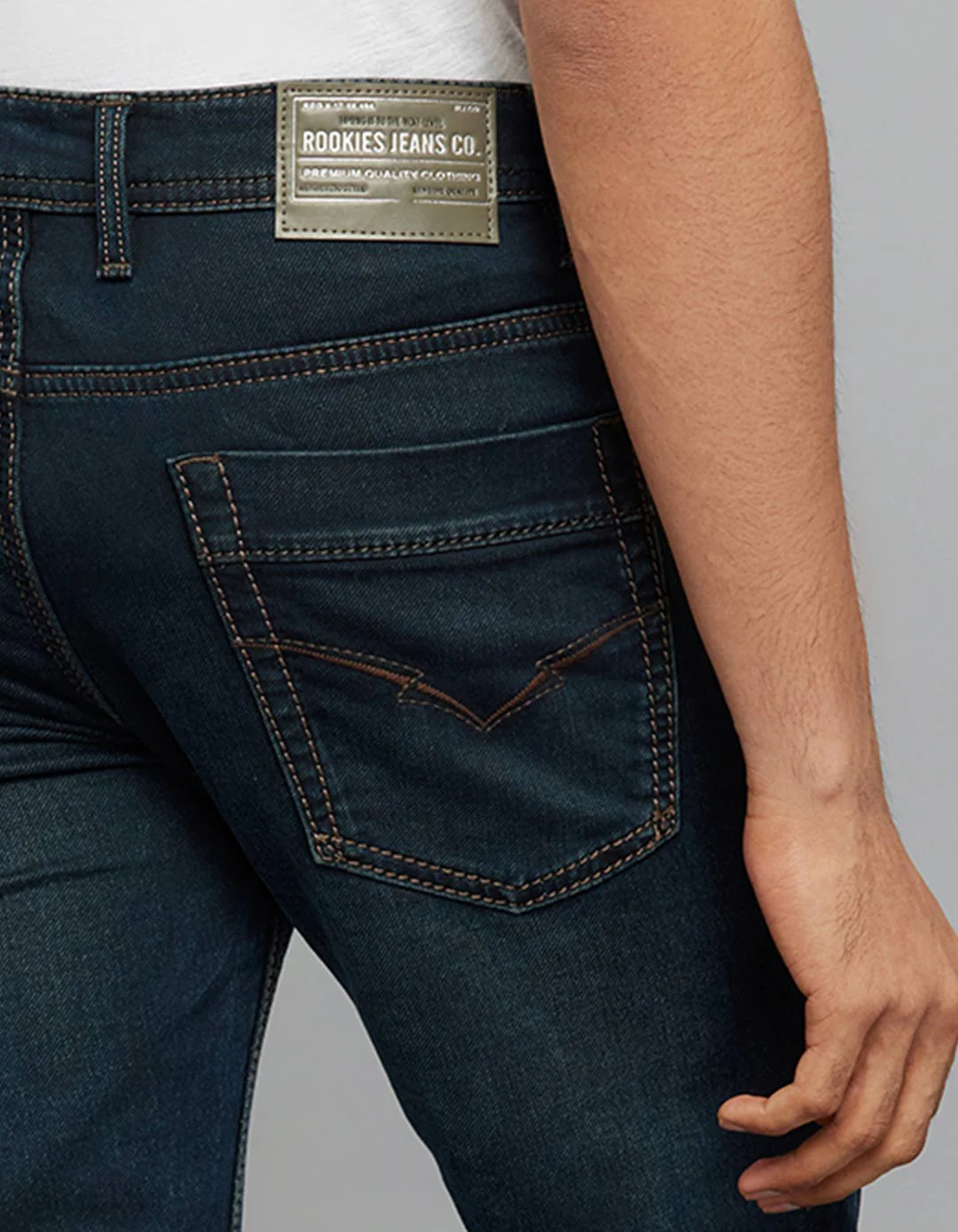 Dark Blue Mid-Rise Slim Straight Fit Knit Jeans - Image 6