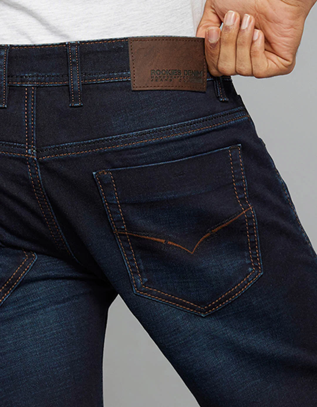 Dark Blue Mid-Rise Slim Straight Fit Knit Stretch Jeans - Image 6