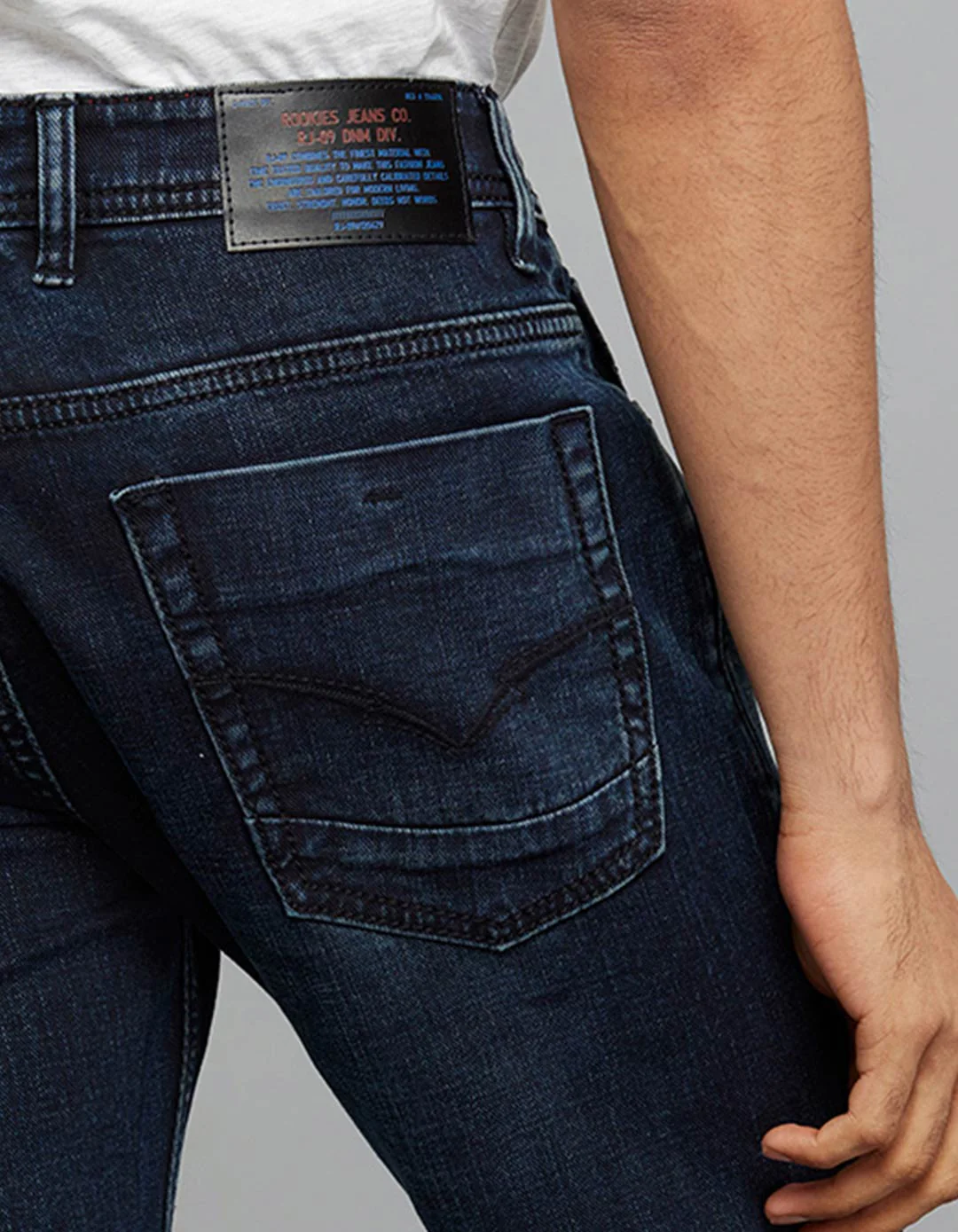 Dark Blue Mid-Rise Slim Straight Fit Stretch Jeans - Image 5