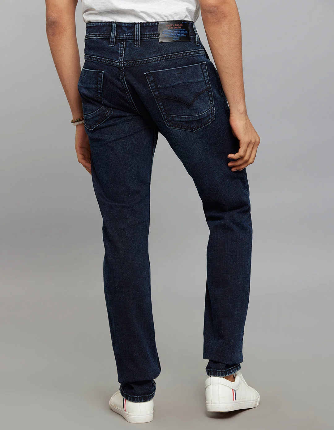 Dark Blue Mid-Rise Slim Straight Fit Stretch Jeans - Image 6