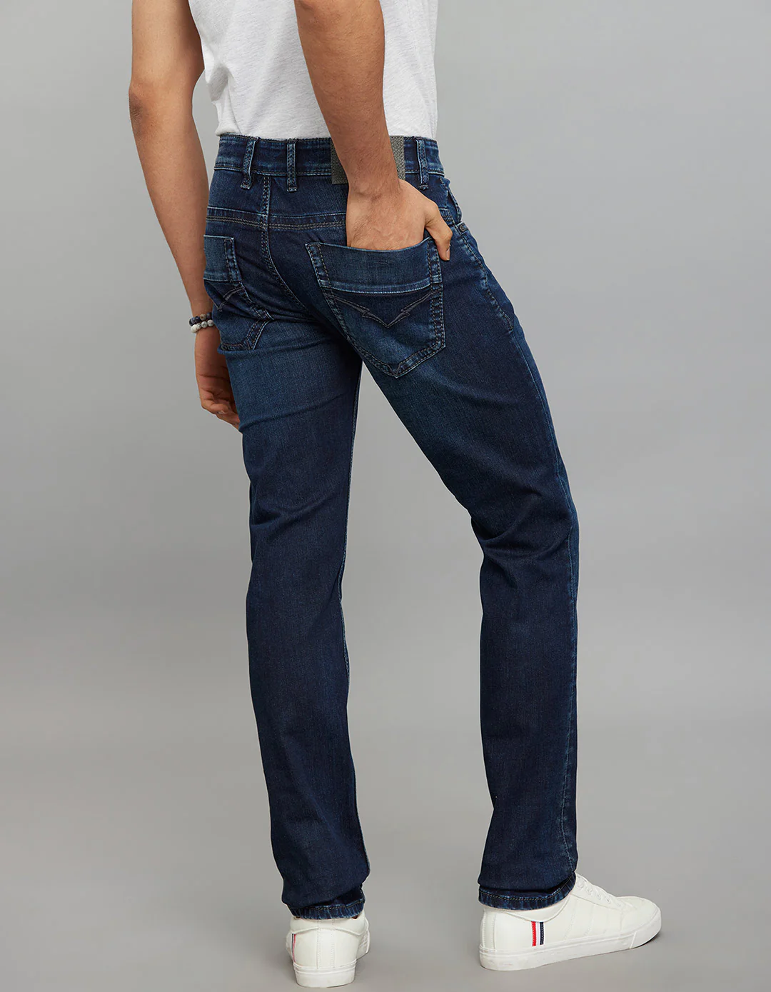Dark Blue Mid-Rise Slim Straight Fit Stretch Jeans - Image 5