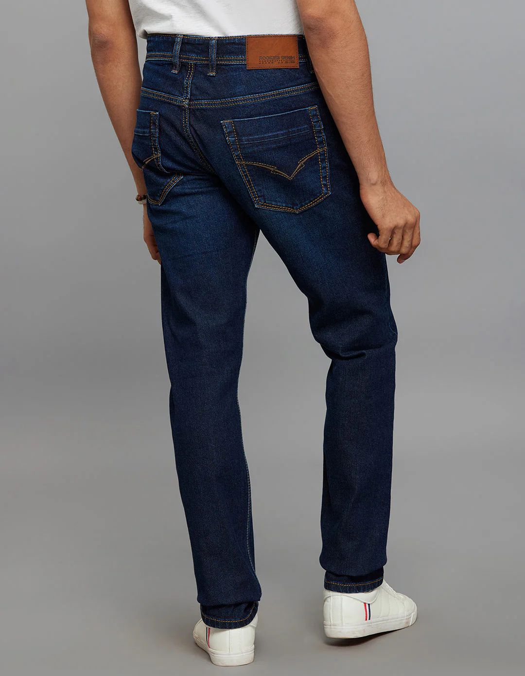 Dark Blue Mid-Rise Slim Straight Fit Stretch Jeans - Image 5