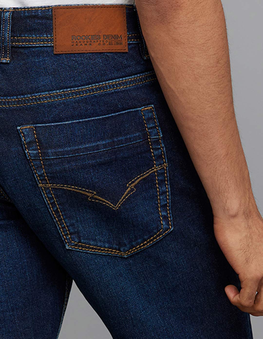 Dark Blue Mid-Rise Slim Straight Fit Stretch Jeans - Image 6