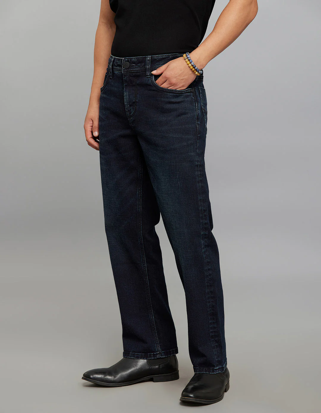 Dark Blue Midrise, Comfort And Straight Fit Stretch Jeans