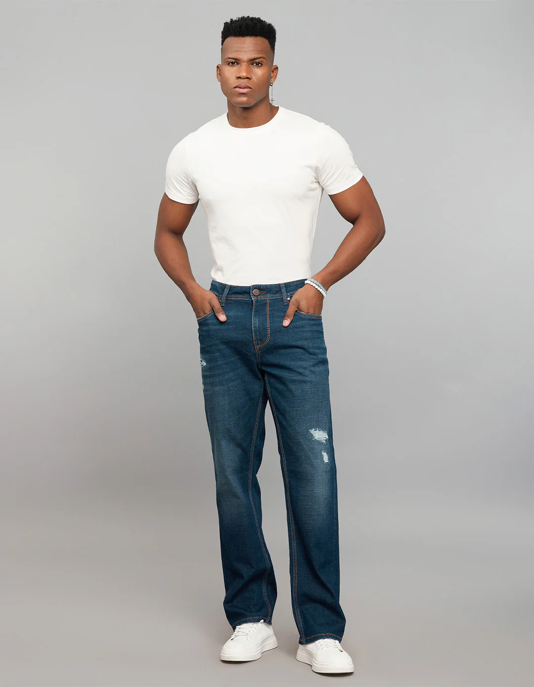 Dark Blue Midrise, Comfort And Straight Fit Stretch Jeans - Image 2