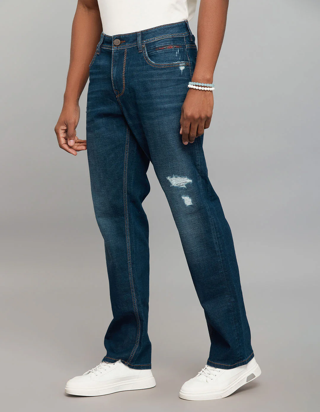 Dark Blue Midrise, Comfort And Straight Fit Stretch Jeans - Image 3