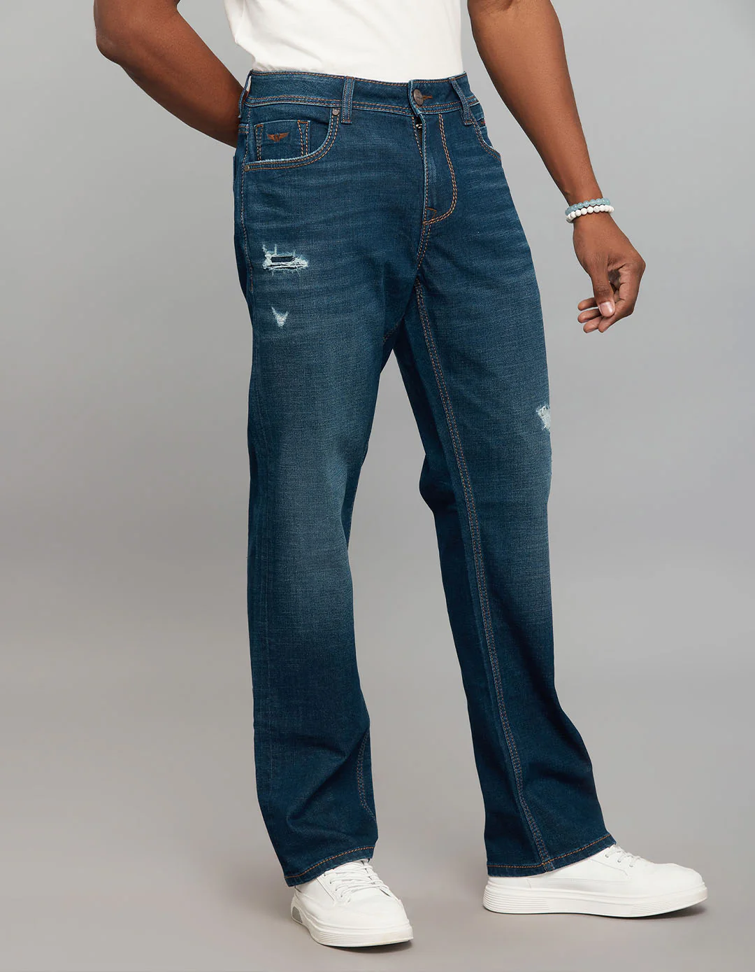 Dark Blue Midrise, Comfort And Straight Fit Stretch Jeans - Image 4