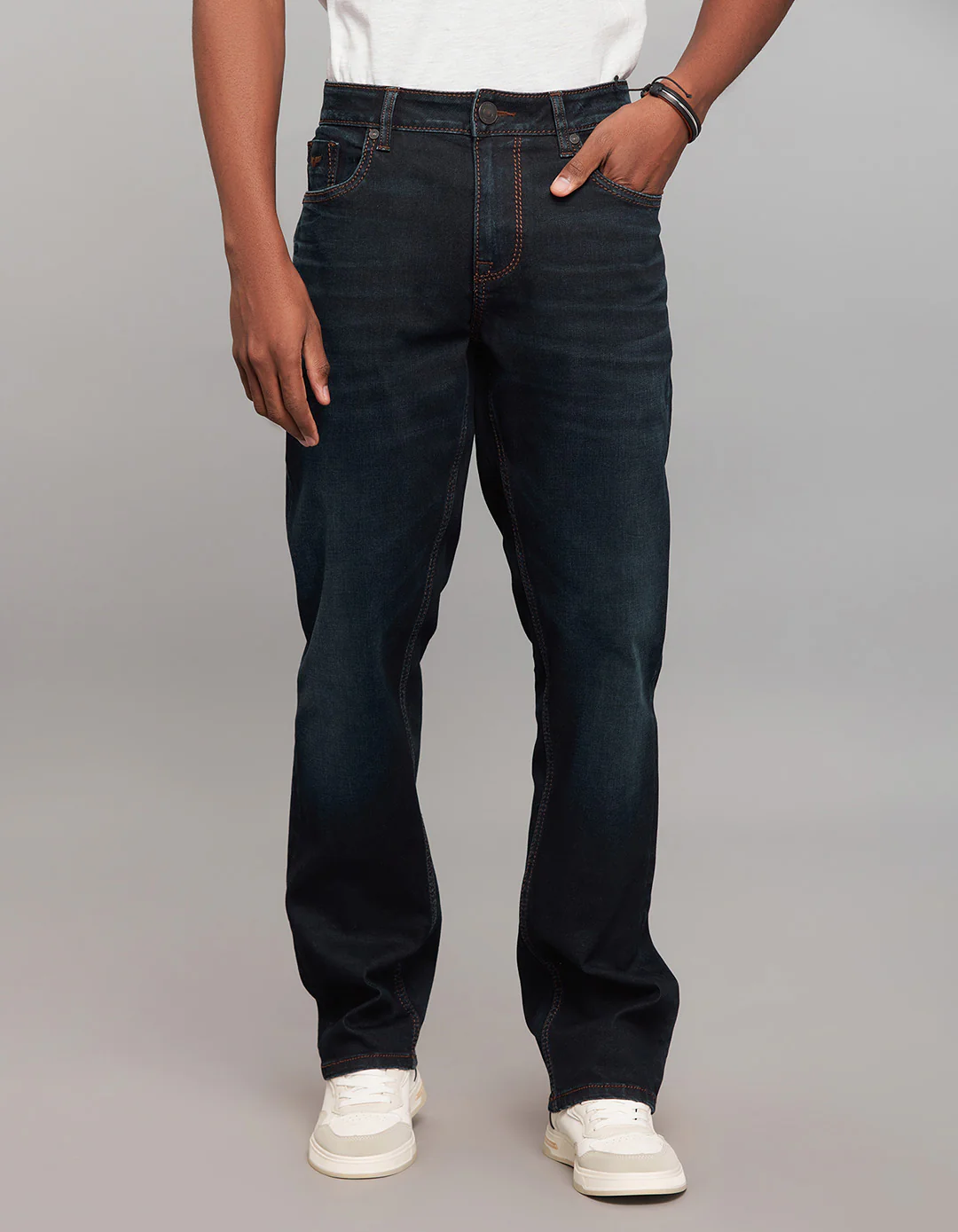 Dark Blue Midrise, Comfort And Straight Fit Stretch Jeans