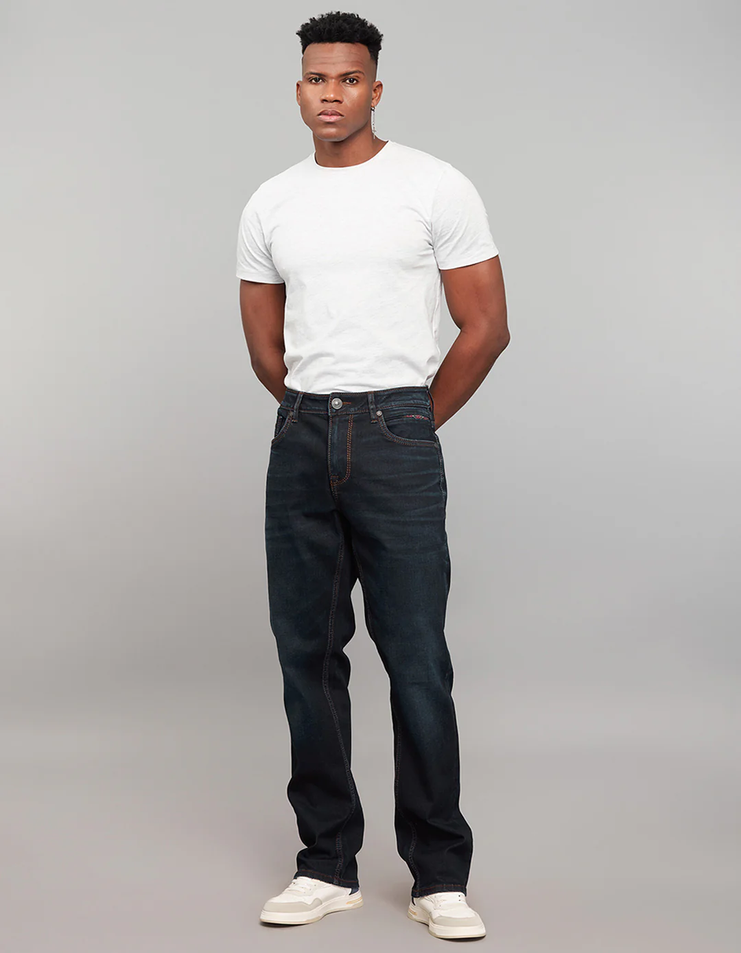 Dark Blue Midrise, Comfort And Straight Fit Stretch Jeans - Image 2