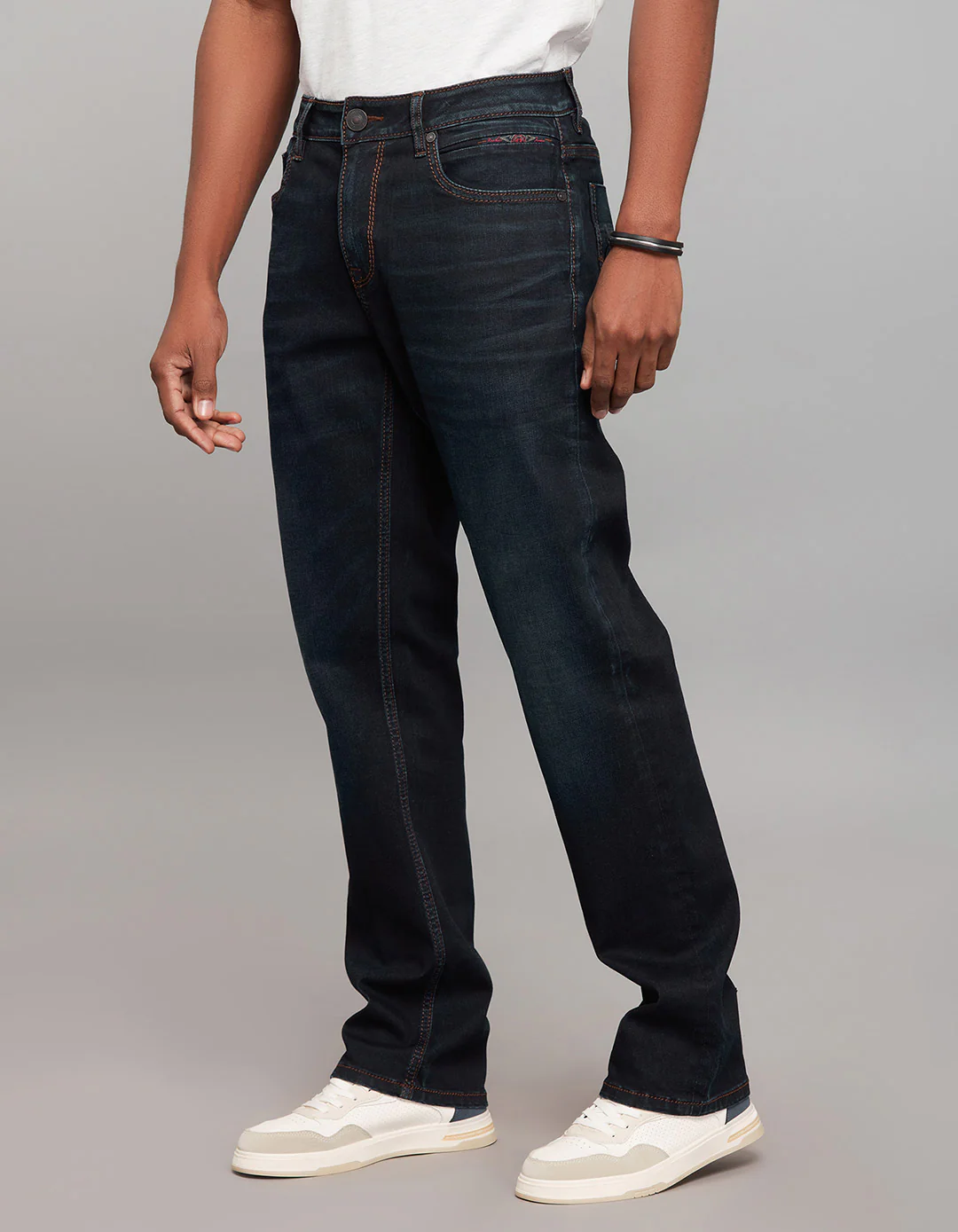 Dark Blue Midrise, Comfort And Straight Fit Stretch Jeans - Image 3