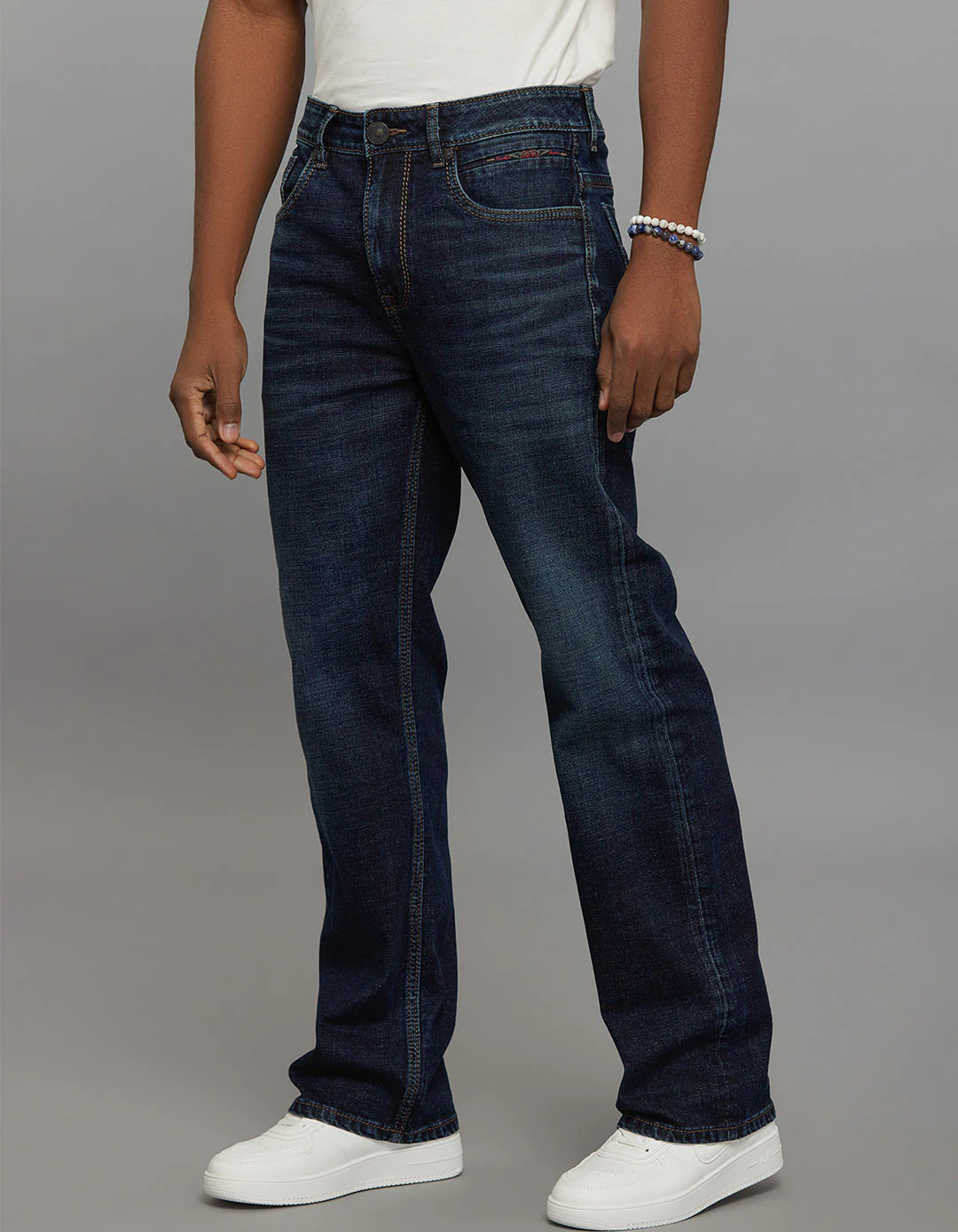 Dark Blue Midrise Loose Fit Stretch Jeans - Image 3