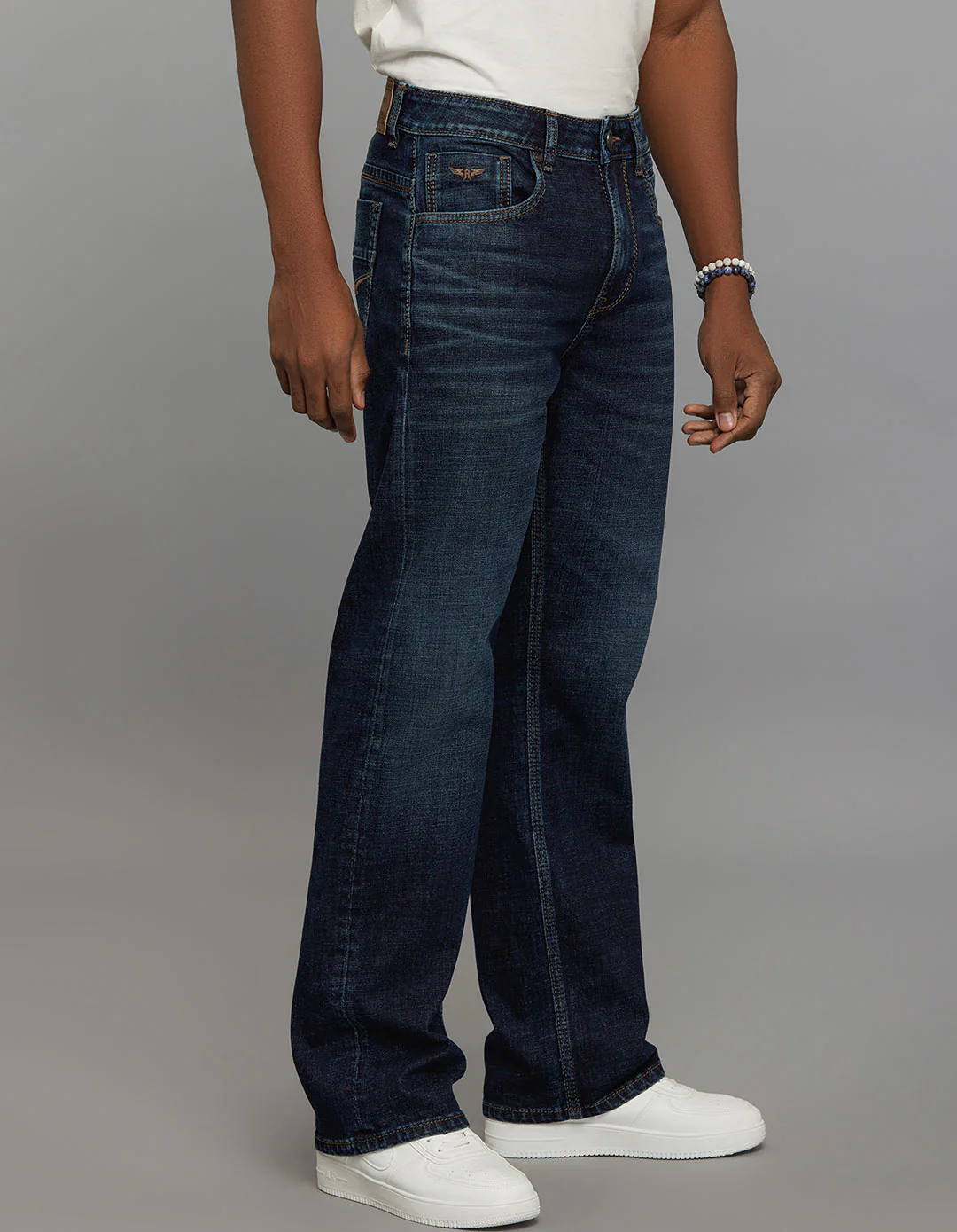Dark Blue Midrise Loose Fit Stretch Jeans - Image 4