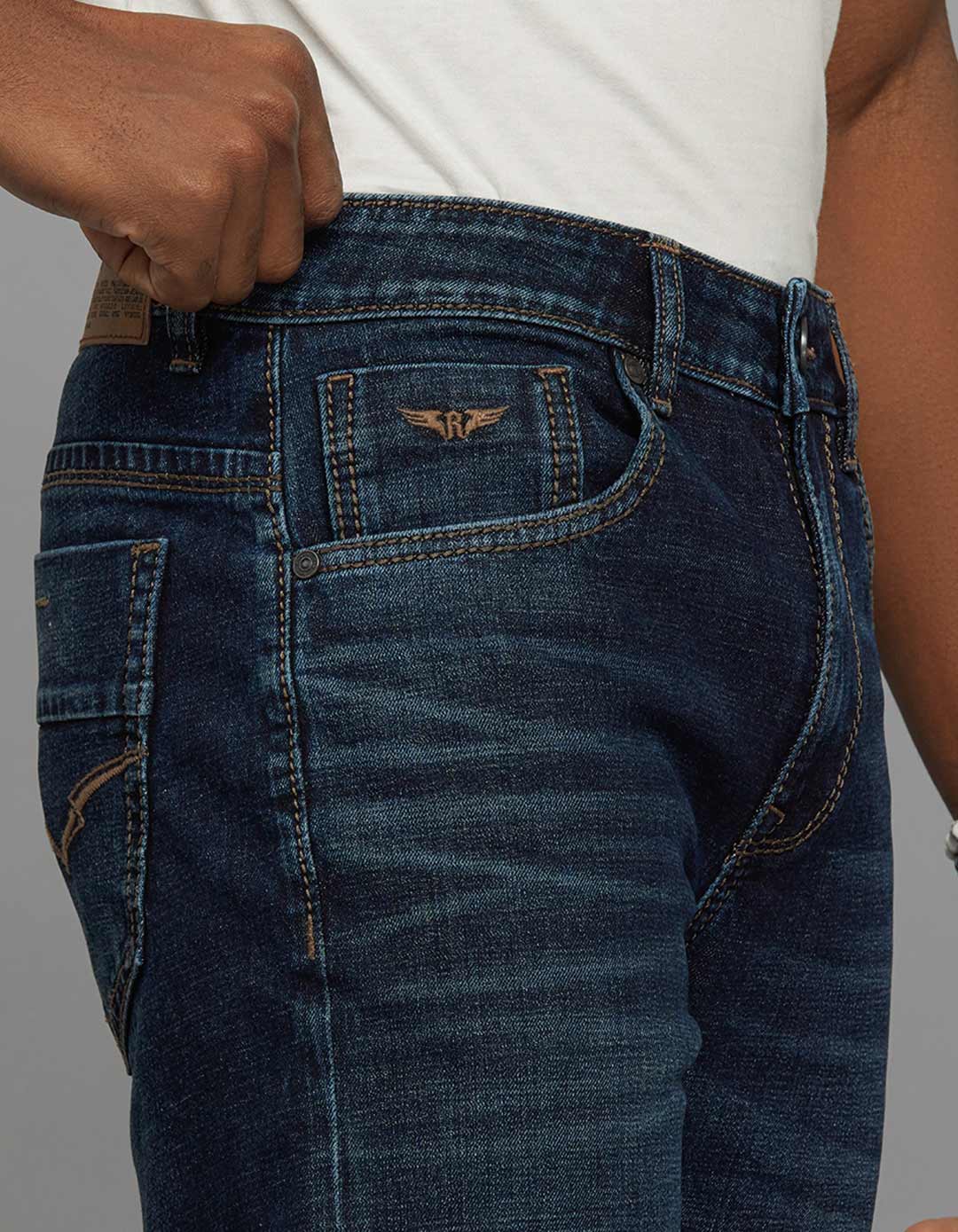 Dark Blue Midrise Loose Fit Stretch Jeans - Image 5