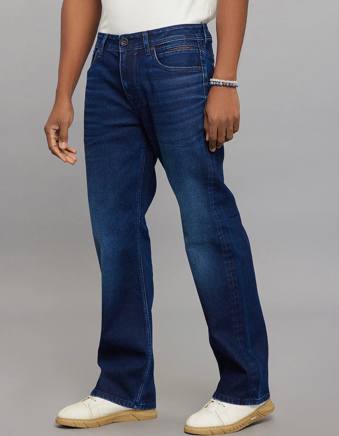Dark Blue Midrise Loose Fit Stretch Jeans - Image 3