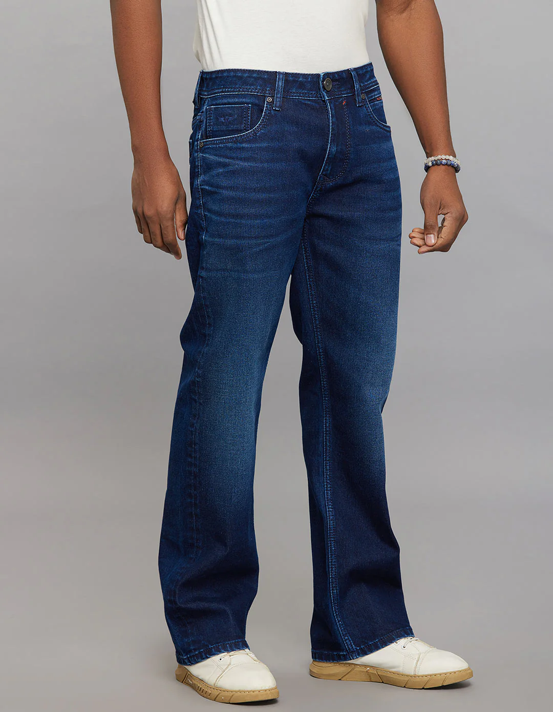 Dark Blue Midrise Loose Fit Stretch Jeans - Image 4