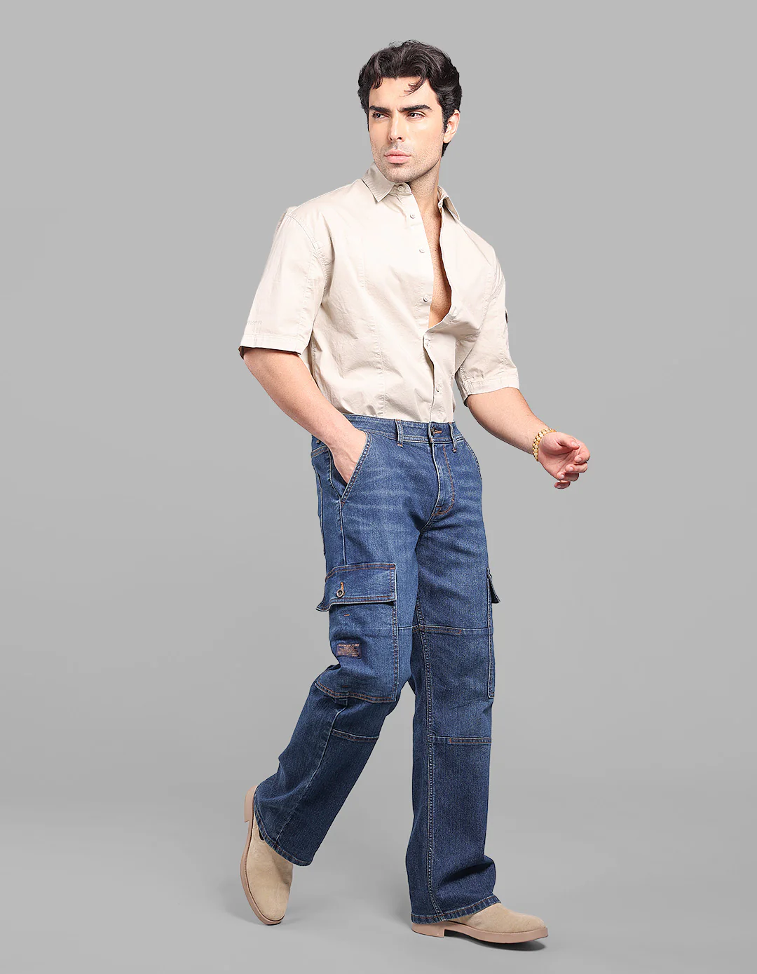 Dark Blue Loose Fit Denim Cargo - Image 3