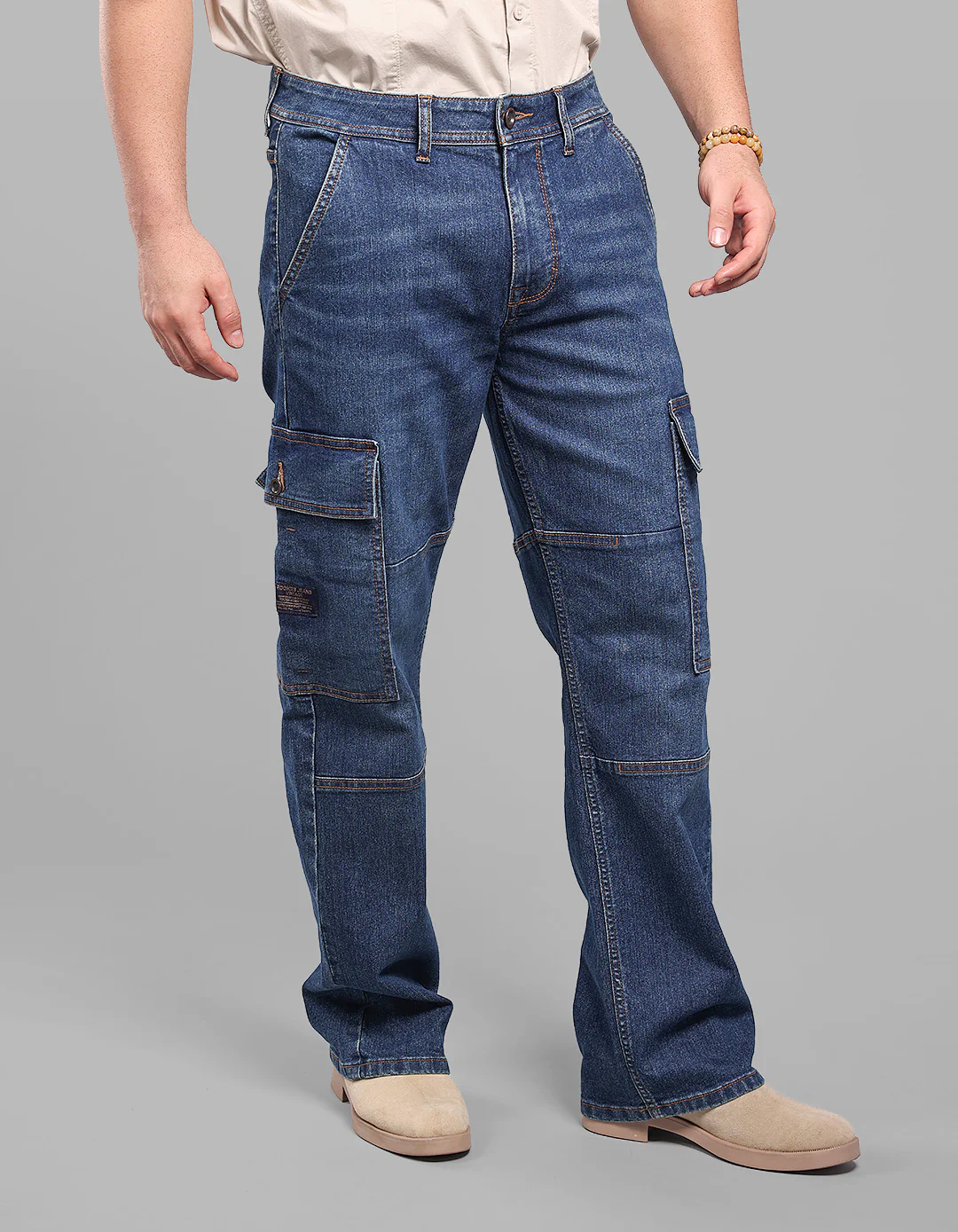 Dark Blue Loose Fit Denim Cargo - Image 4