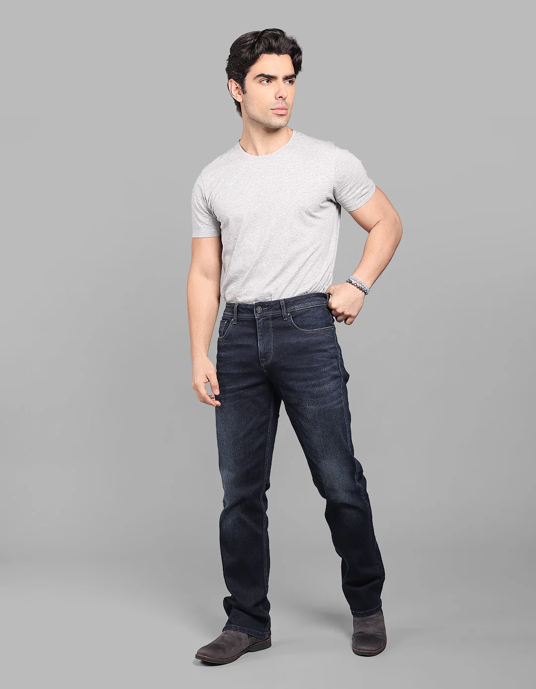 Dark Blue Midrise, Comfort And Straight Crop Length Stretch Jeans - Image 2