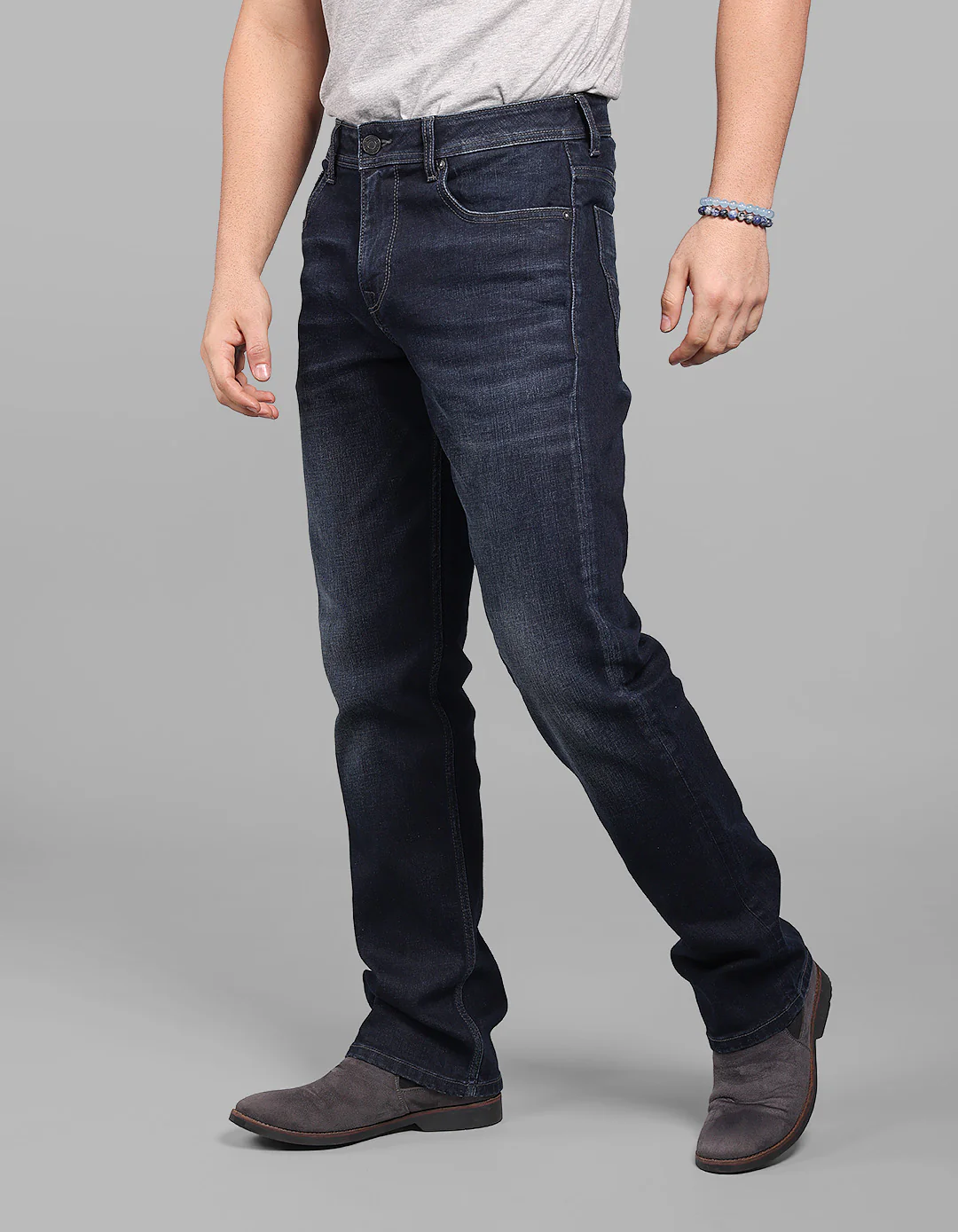 Dark Blue Midrise, Comfort And Straight Crop Length Stretch Jeans - Image 4