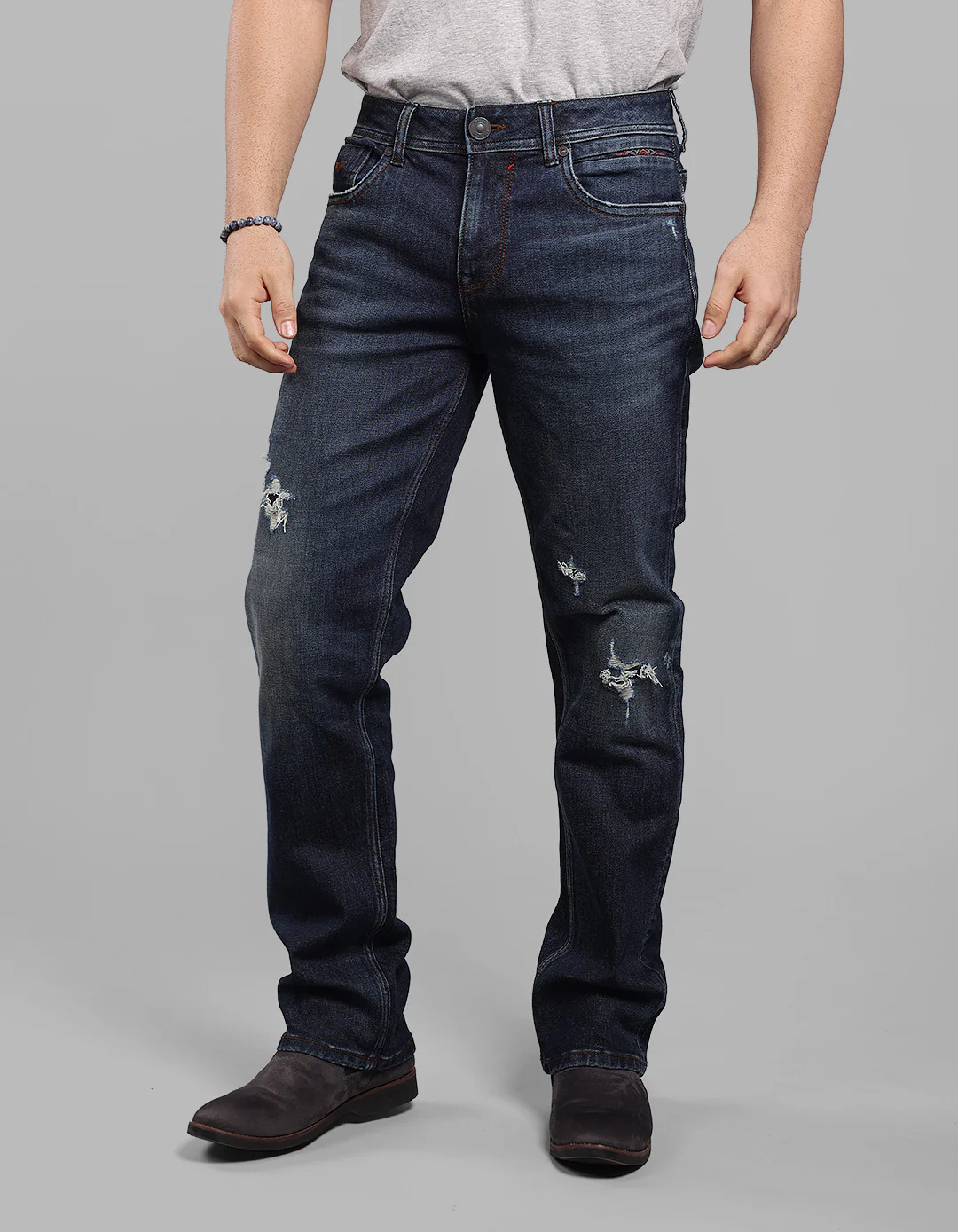 Dark Blue Midrise, Comfort And Straight Crop Length Stretch Jeans - Image 3