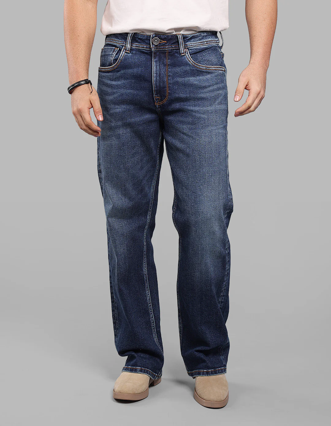 Dark Blue Midrise Loose Fit Stretch Jeans - Image 4