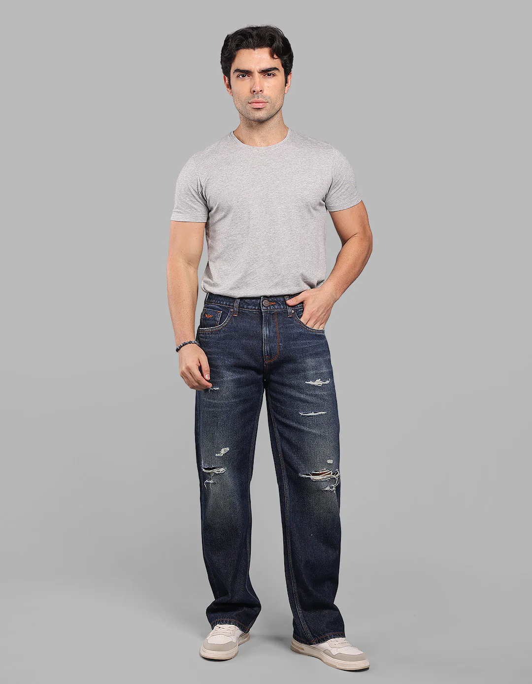 Dark Blue Midrise Loose Fit Stretch Jeans - Image 3