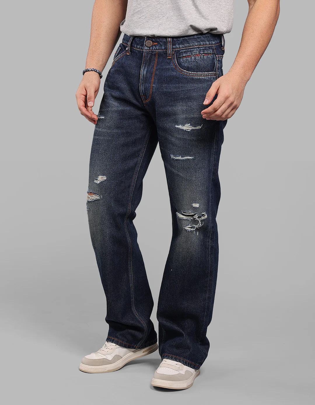 Dark Blue Midrise Loose Fit Stretch Jeans - Image 4