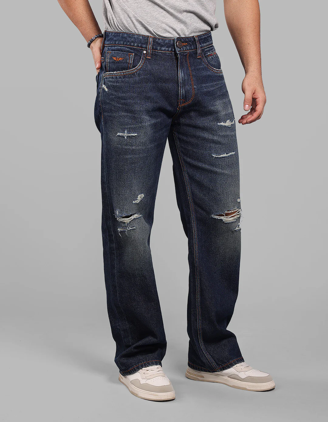 Dark Blue Midrise Loose Fit Stretch Jeans - Image 5