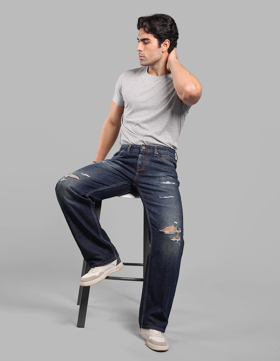 Dark Blue Midrise Loose Fit Stretch Jeans - Image 7