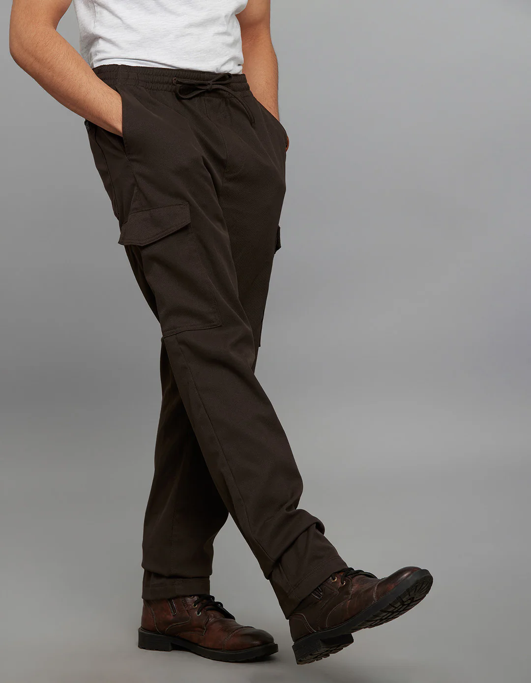 Dark Brown Comfort Straight Fit Athliesure Cargo Stretch Pants - Image 4