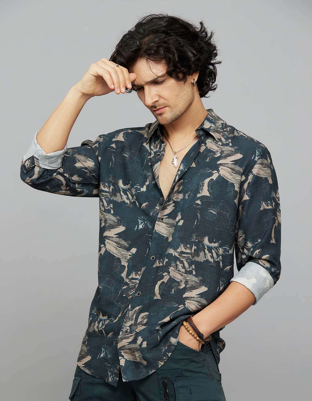 Dark Green Full Sleeves Printed Shirt - Image 3