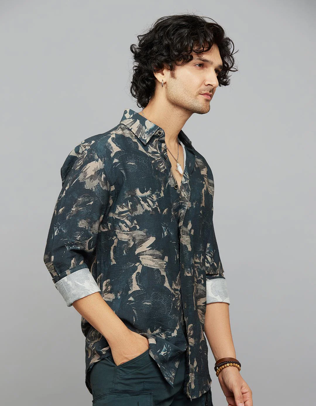 Dark Green Full Sleeves Printed Shirt - Image 4