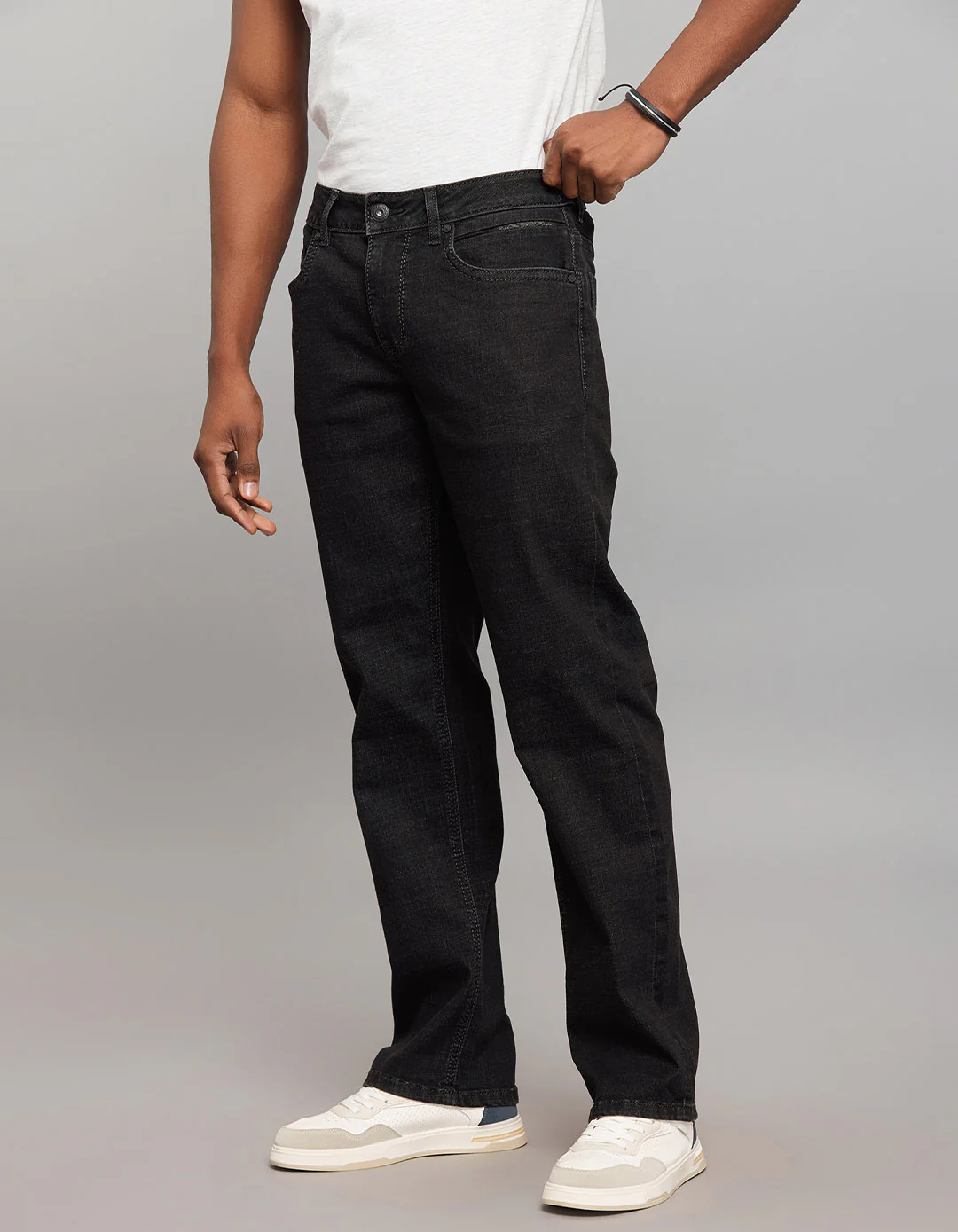 Dark Grey Midrise, Comfort And Straight Fit Stretch Jeans - Image 3