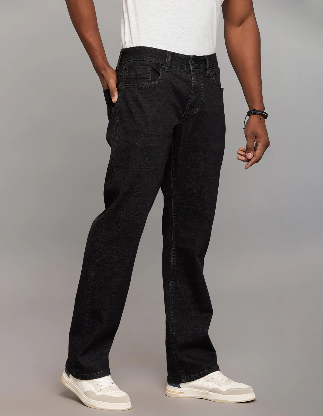 Dark Grey Midrise, Comfort And Straight Fit Stretch Jeans - Image 4