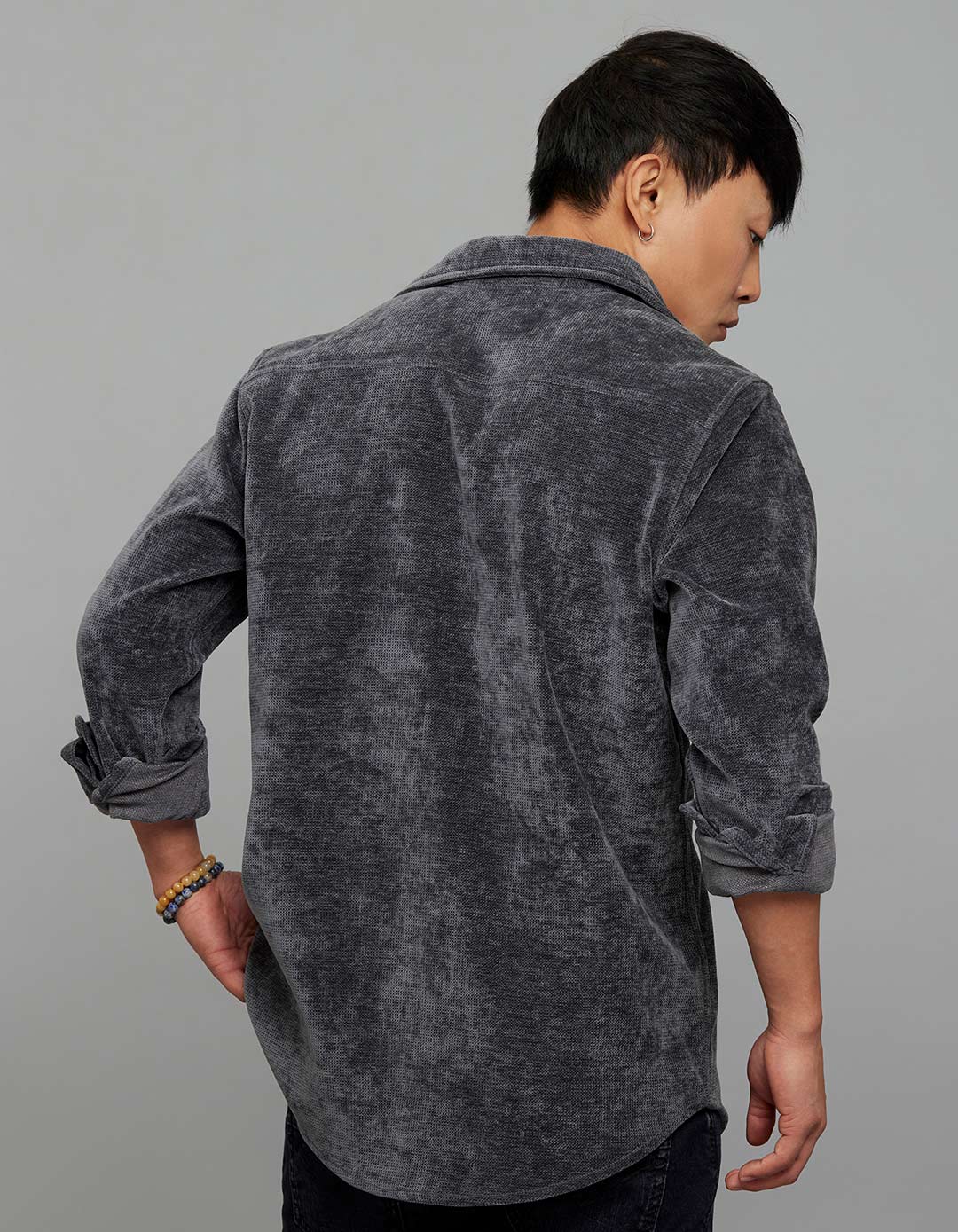 Dark Grey Full Sleeves Button Front Closure Shacket - Image 5