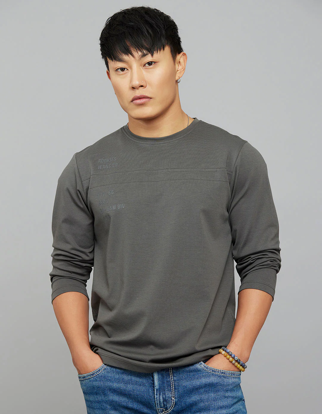 Dark Grey Full Sleeves Round Neck Tee