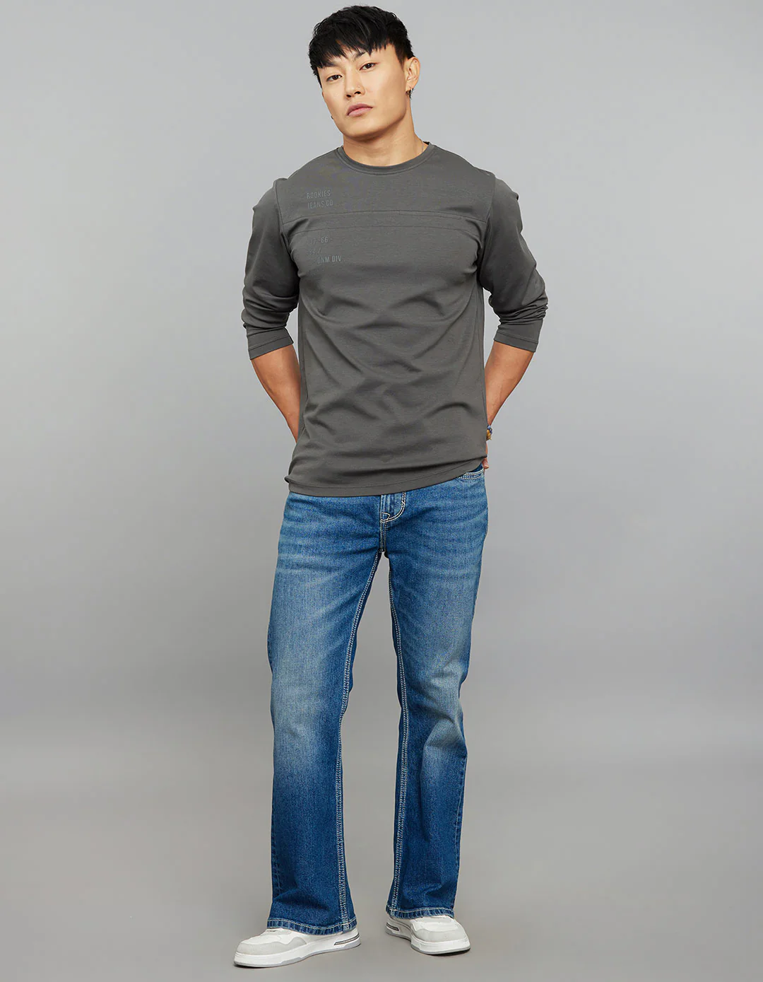 Dark Grey Full Sleeves Round Neck Tee - Image 2