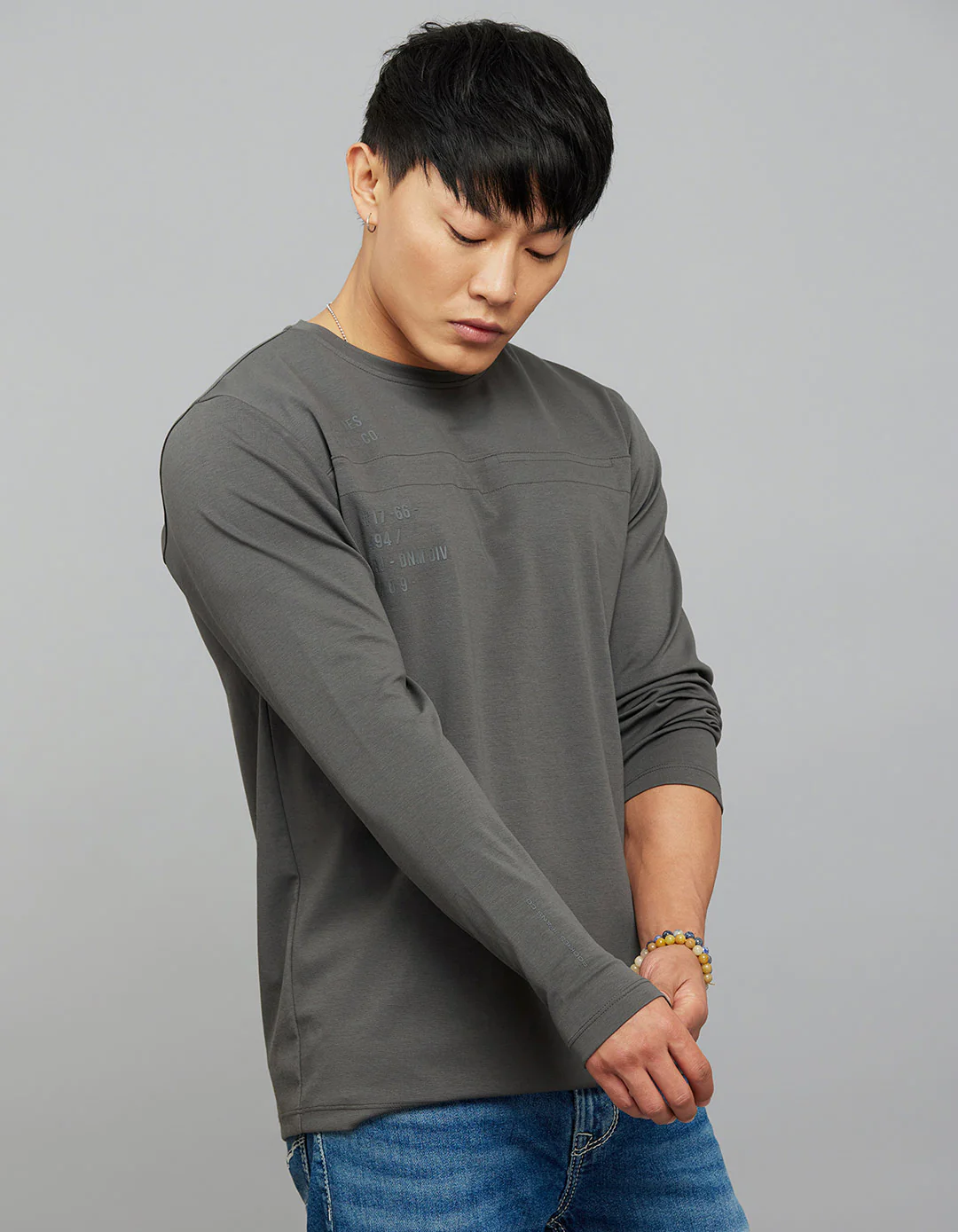 Dark Grey Full Sleeves Round Neck Tee - Image 6