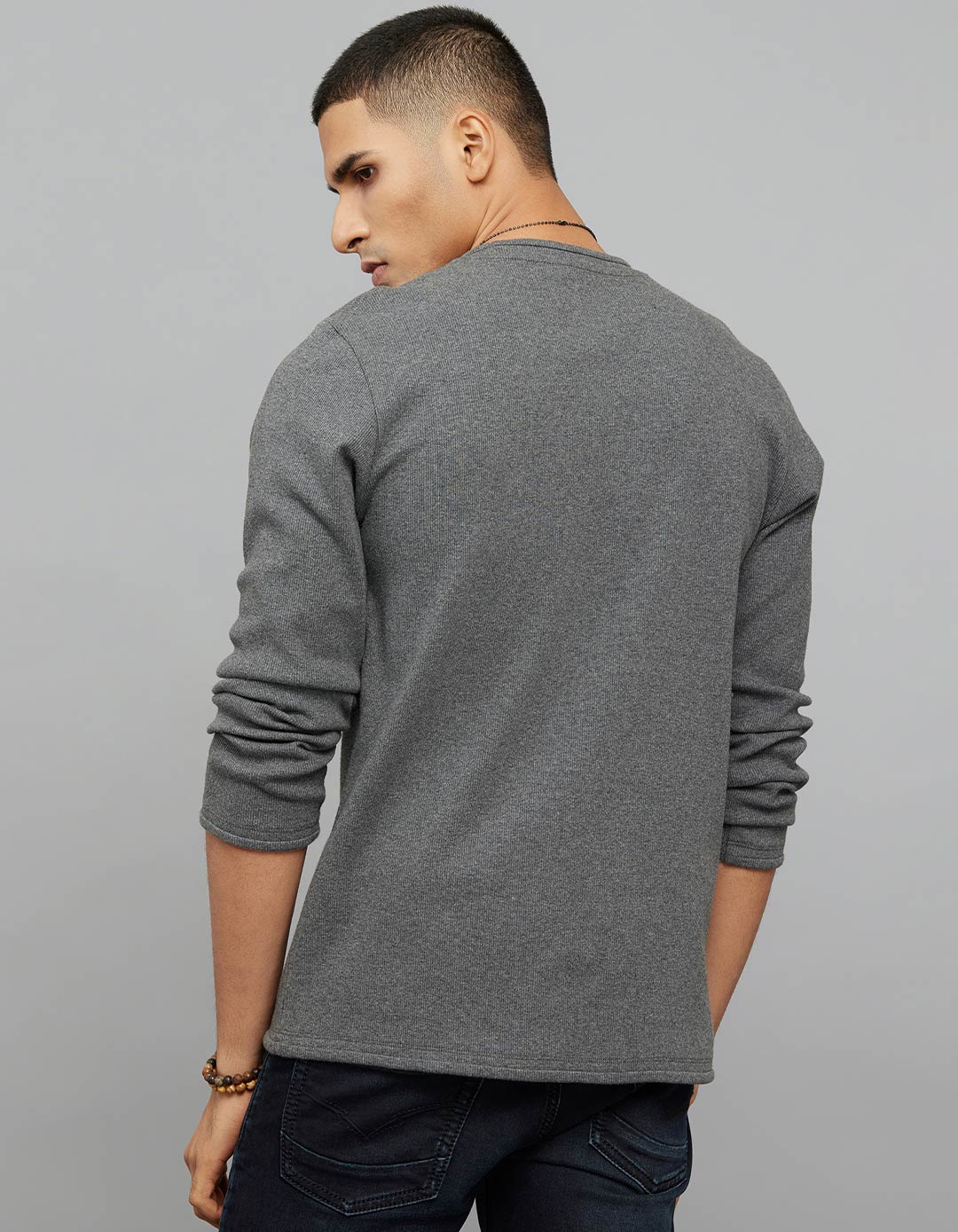 Dark Grey Round Neck Full Sleeves Sweatshirt - Image 5