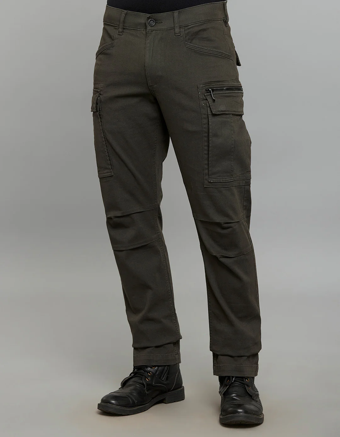 Dark Military Green Comfort Straight Fit Stretch Cargo Pants