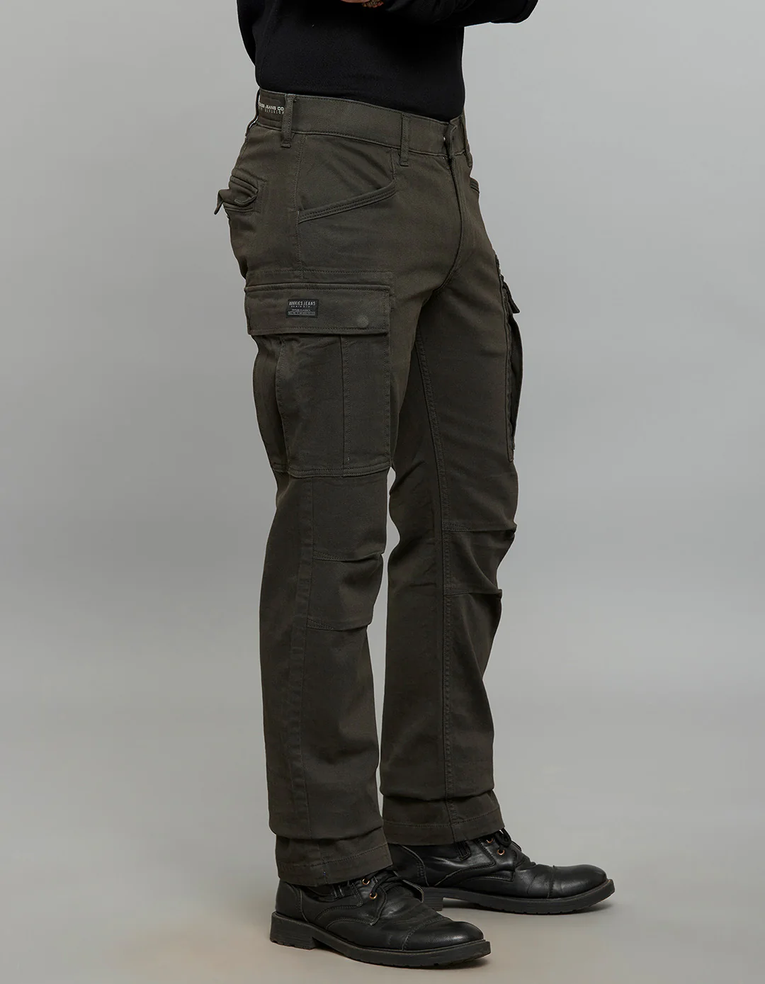 Dark Military Green Comfort Straight Fit Stretch Cargo Pants - Image 5