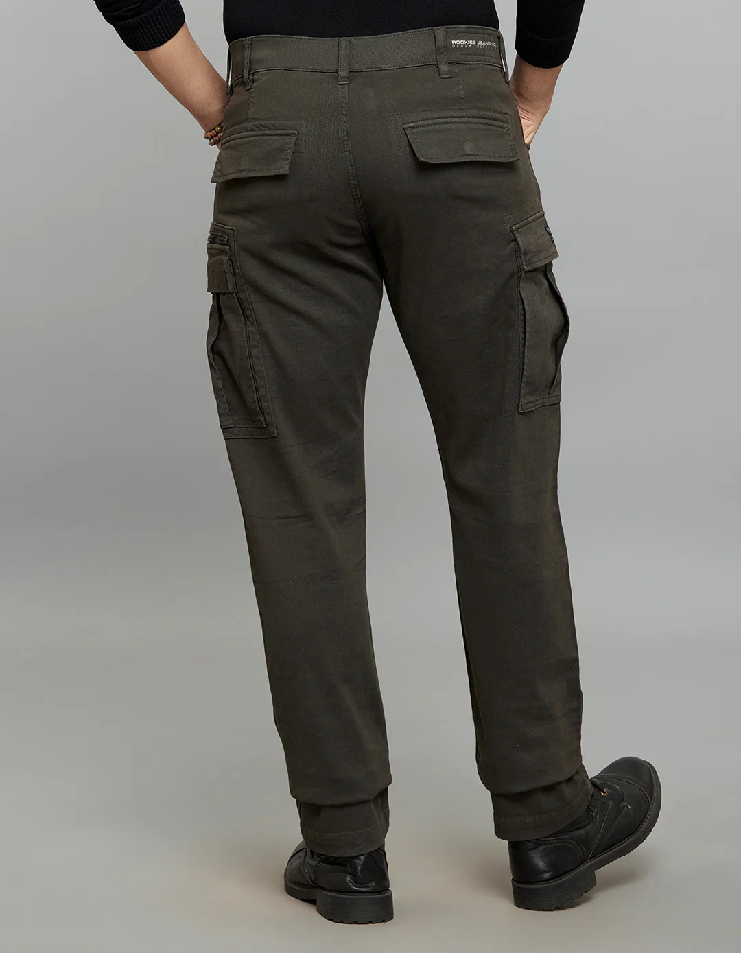Dark Military Green Comfort Straight Fit Stretch Cargo Pants - Image 6