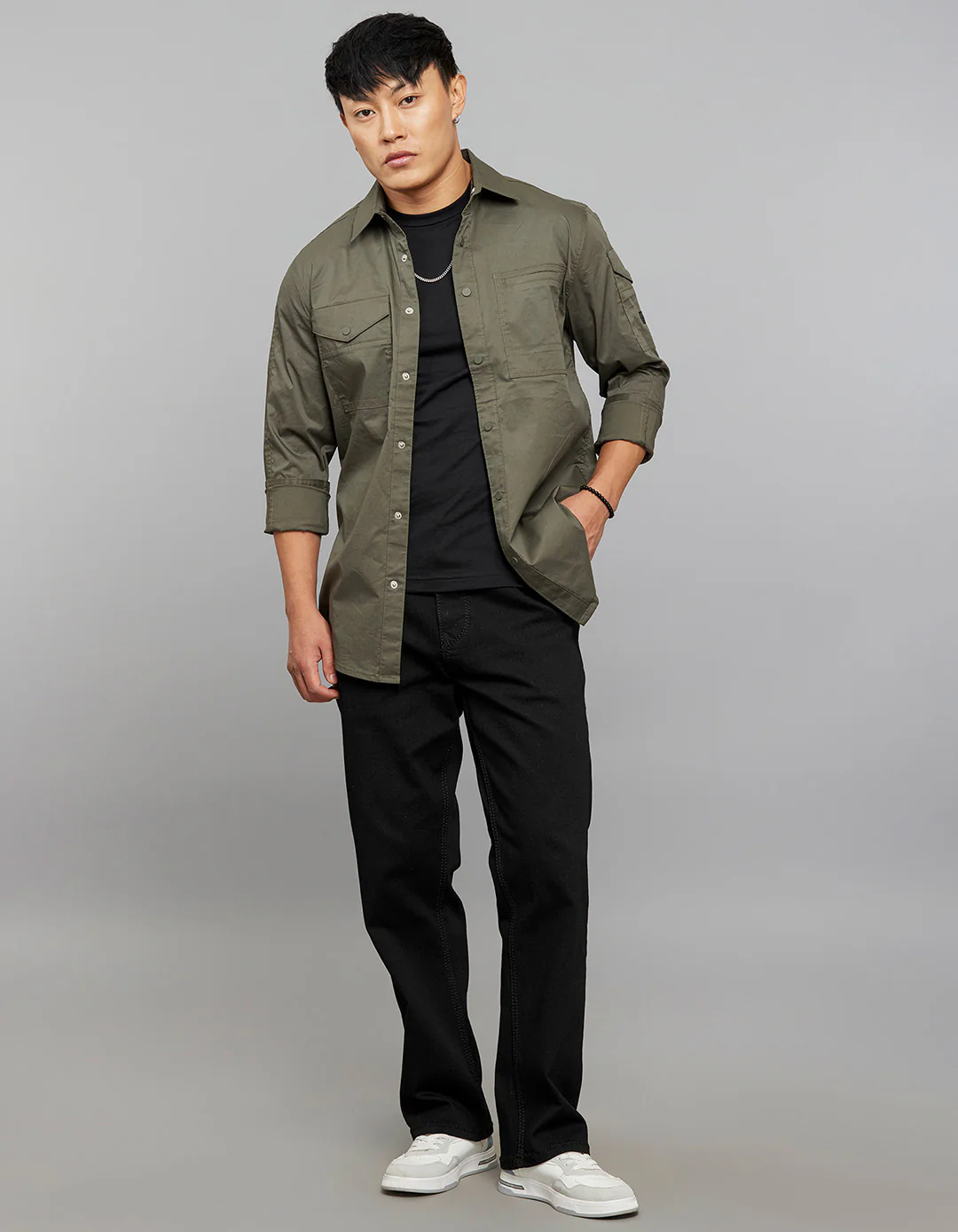 Dark Military Green Full Sleeves Cargo Shirt - Image 2